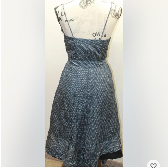 Gap Women Silk Summer Boho Blue White Geometrical Dress Spaghetti Strap 10 - Picture 4 of 10